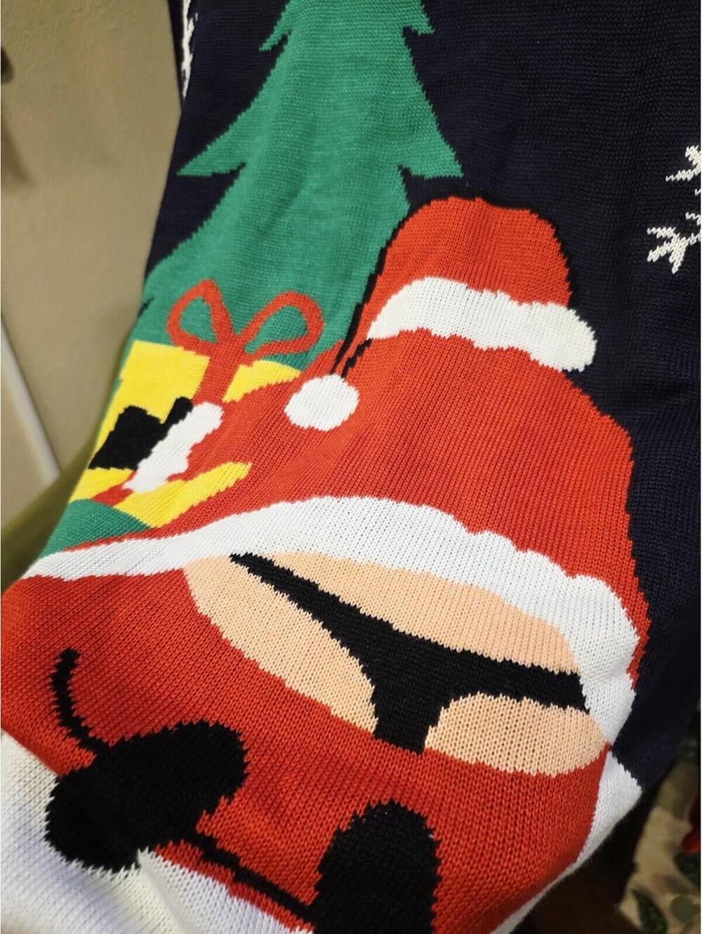 NWT Tispy Elves Sz L Santa In A Thong Ugly Christmas Sweater Snowflakes Tree - Picture 2 of 6